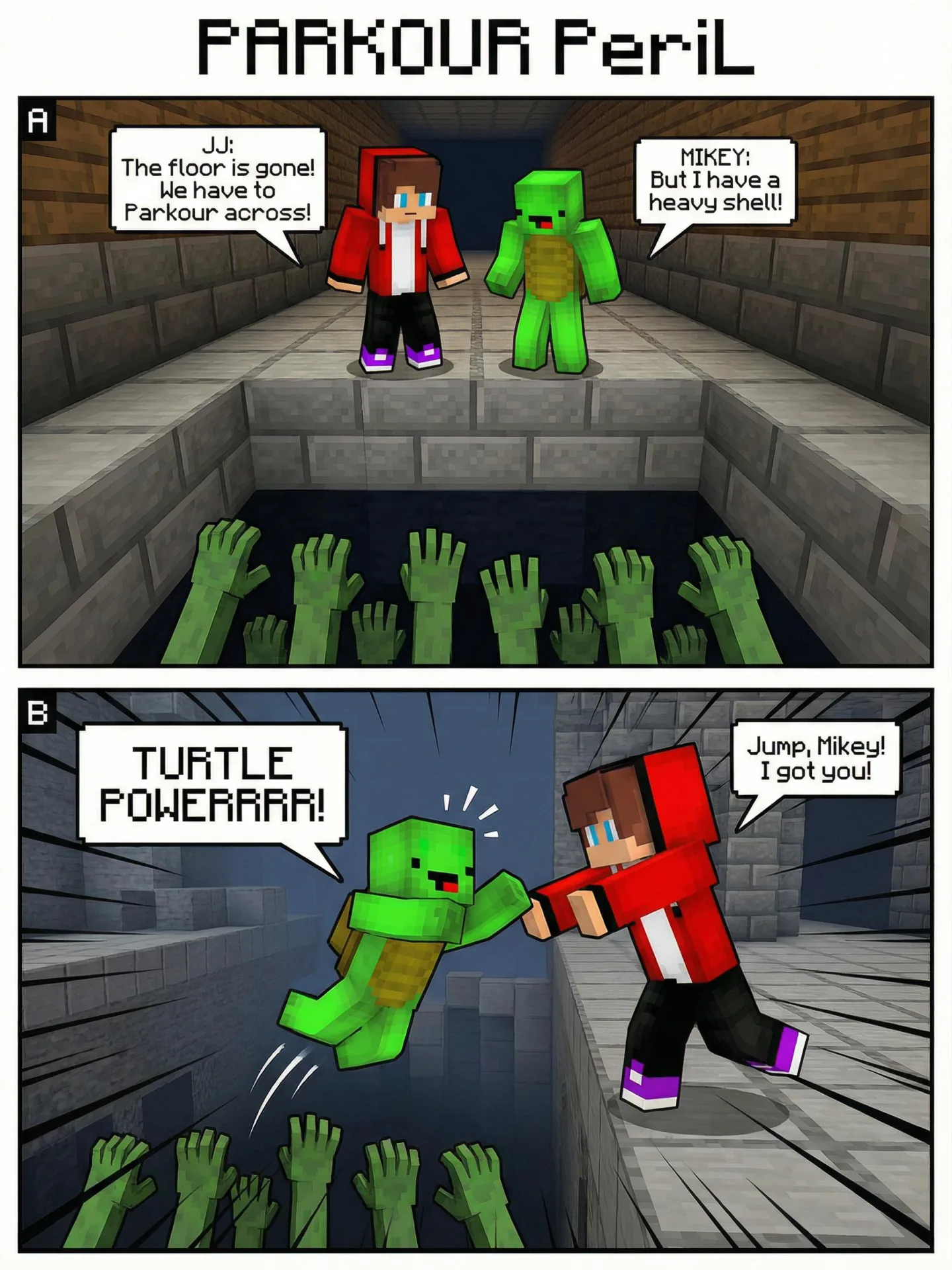 TURTLE POWERRRR! 跑酷跳过僵尸坑